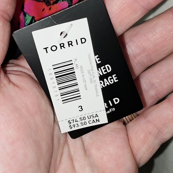 Torrid 3 3X 22/24 Swimsuit Top Tankini Pink Black Floral XO Triangle Strappy - Picture 9 of 9